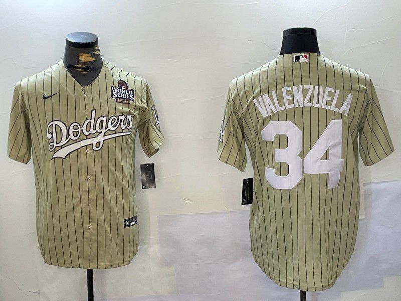 Men Los Angeles Dodgers #34 Valenzuela Green Stripe Game 2024 Nike MLB Jersey style 2